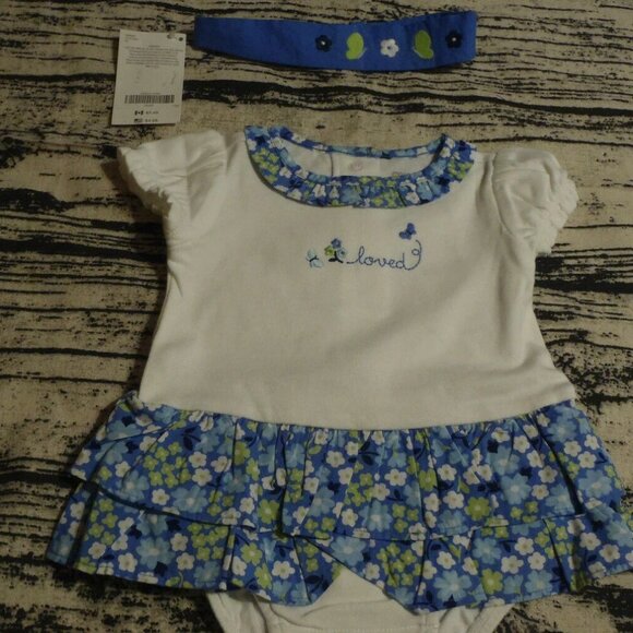 Gymboree Darling Butterfly 0-3 Month Romper Skirted Bodysuit Outlet Headband Set - Picture 3 of 3